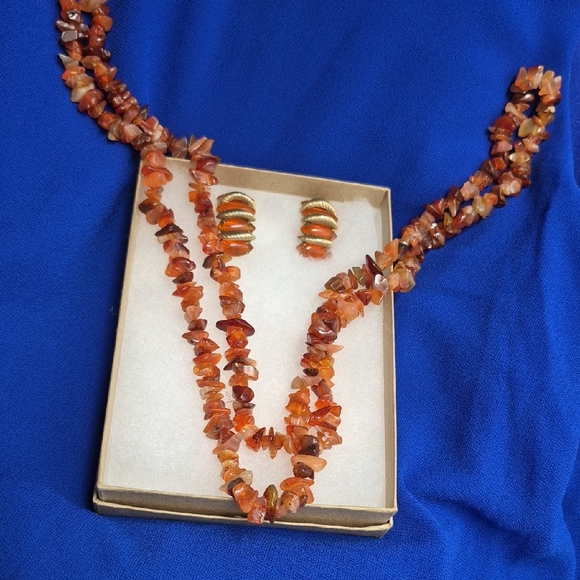 Genuine Carnelian Stone Necklace and Earring Set main image 3